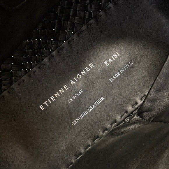 🖤Etienne Aigner Black Woven Leather inside zip pouch & open slots shoulder bag - Picture 5 of 11